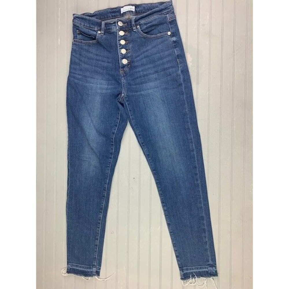 Loft Size 26 2 Womens Jeans The Skinny Raw Hem Button Fly Med Wash Stretch